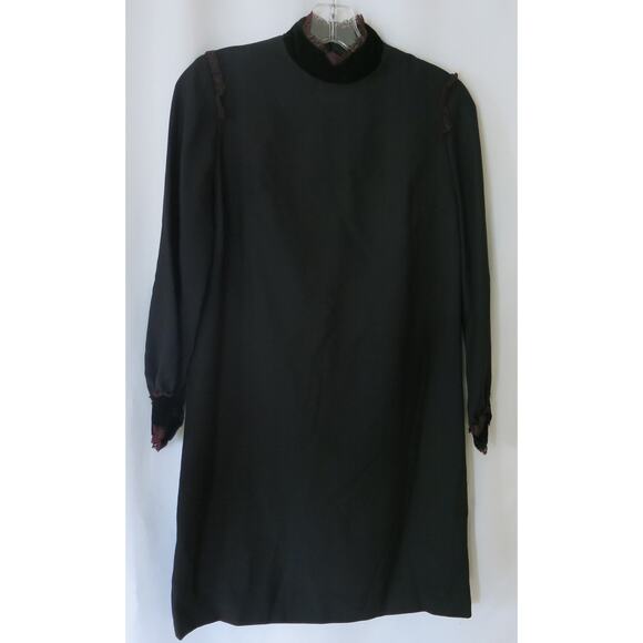 Vintage Black Dress 70s Velvet Lace Size M** WomenKnee Length Party Cocktail
